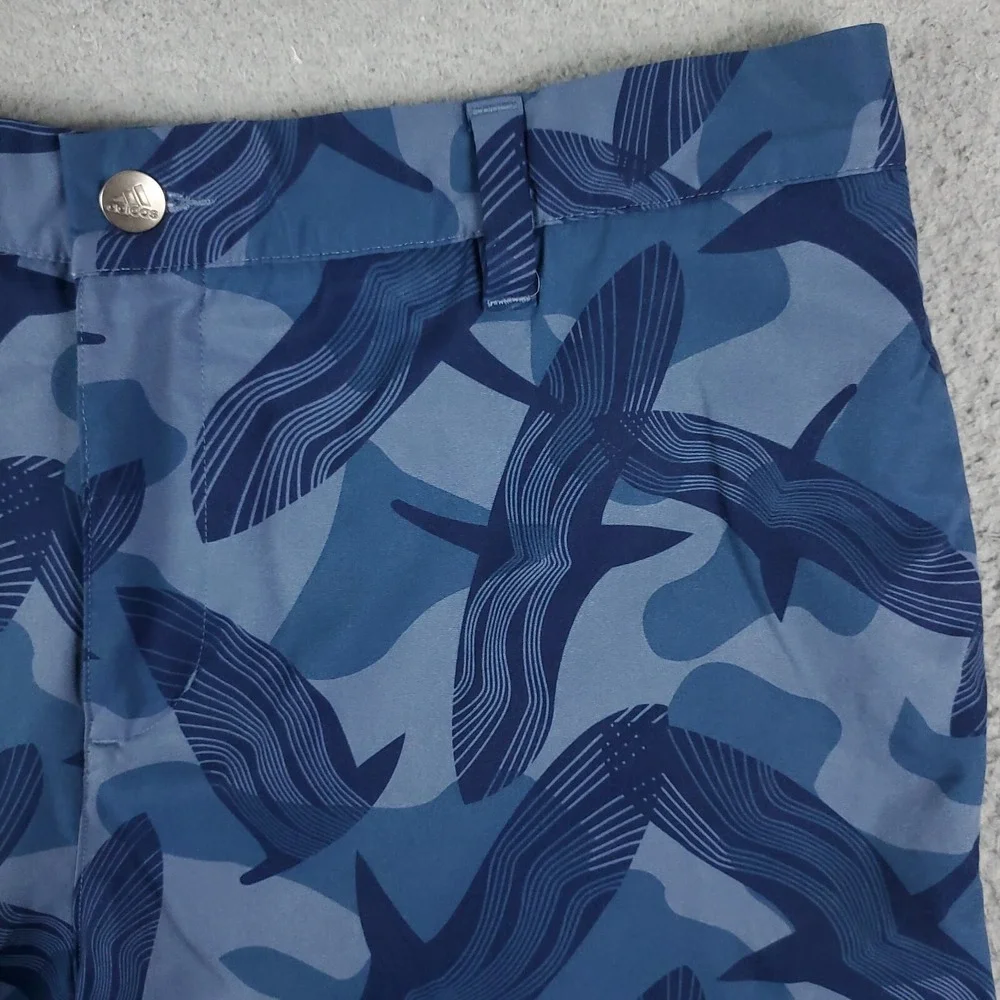 Adidas Shorts Mens Waist Size 34 Blue Bird Print Casual Flat Front Chinos